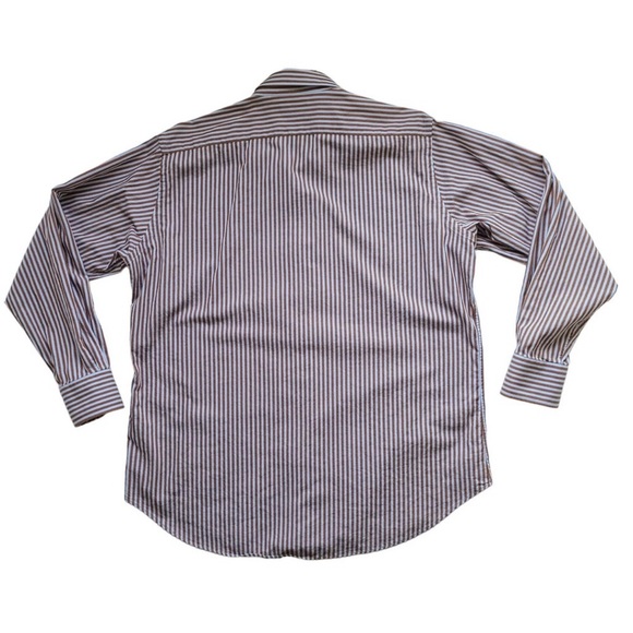 Men's Thomas Dean Blue Brown Striped Shirt XXL 100% Cotton Flip Cuff Casual - Picture 2 of 7